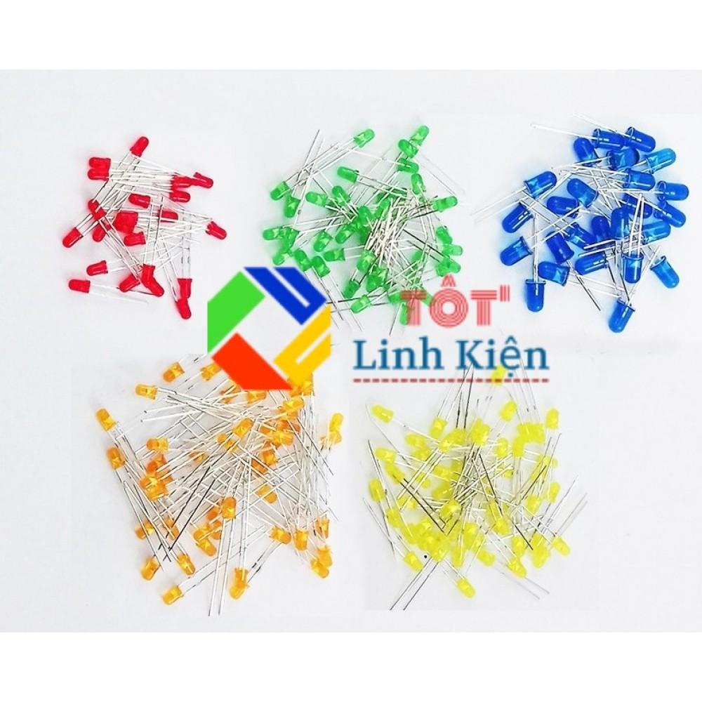 Túi 100 Bóng LED Đơn Đục nhiều màu 5mm, LED trắng Siêu Sáng