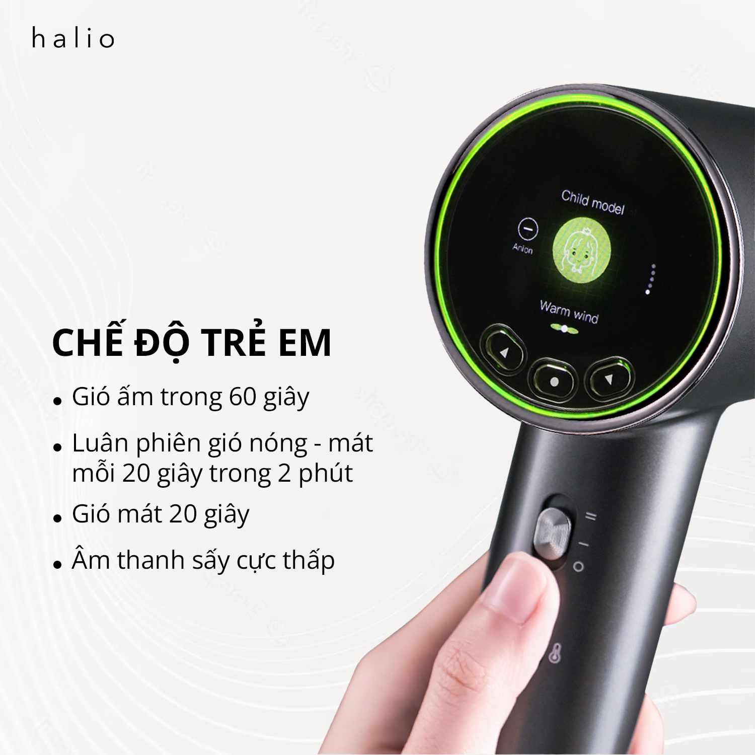 Máy Sấy Tóc Ion Âm 5 Chế Độ Màn Hình LCD Halio Hypersonic Hair DryerTốc Độ Đến 110.000 Vòng/phút
