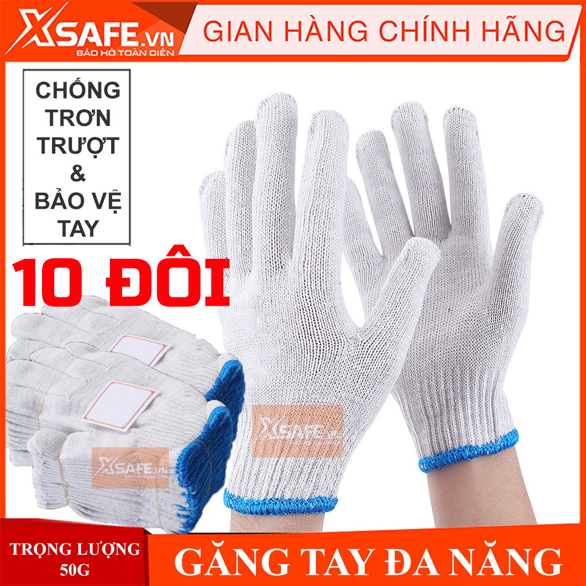 10 pair of protective gloves yarn wool 50g, hugging hands, anti-slip, flexible manipulation, not cause casserole recipes (color trắng-loại thick) (10 double) [genuine] [xsafe]