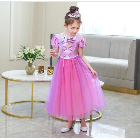 Đầm Công Chúa Tóc Mây Rapunzel Cao Cấp Tay Ngắn