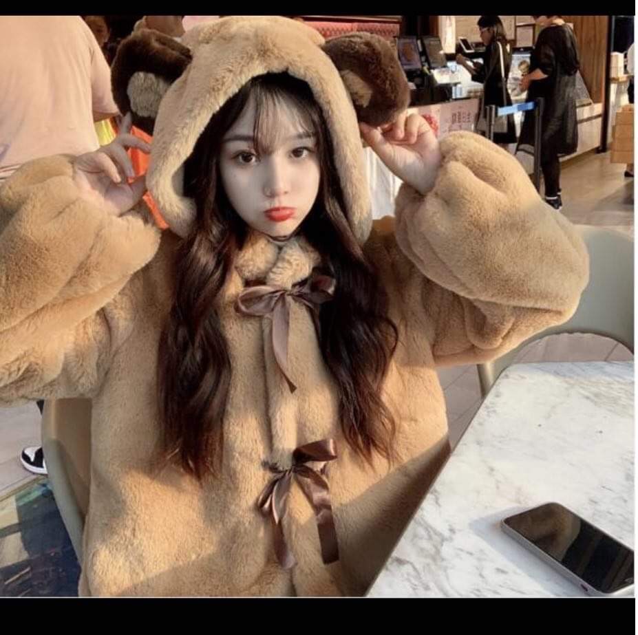 Áo khoác lông gấu buộc nơ 2 lớp. áo khoác lông tai gấu, áo khoác lông mượt mà, áo khoác lông nâu, áo khoác lông hồng, áo khoác lông ulzzang, áo khoác lông hàn quốc, CLOWE