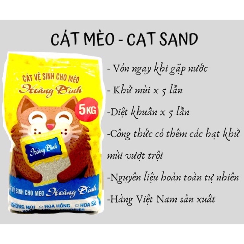 Hỏa tốc Cát vệ sinh cho mèo giá rẻ Hoàng Đình 5KG