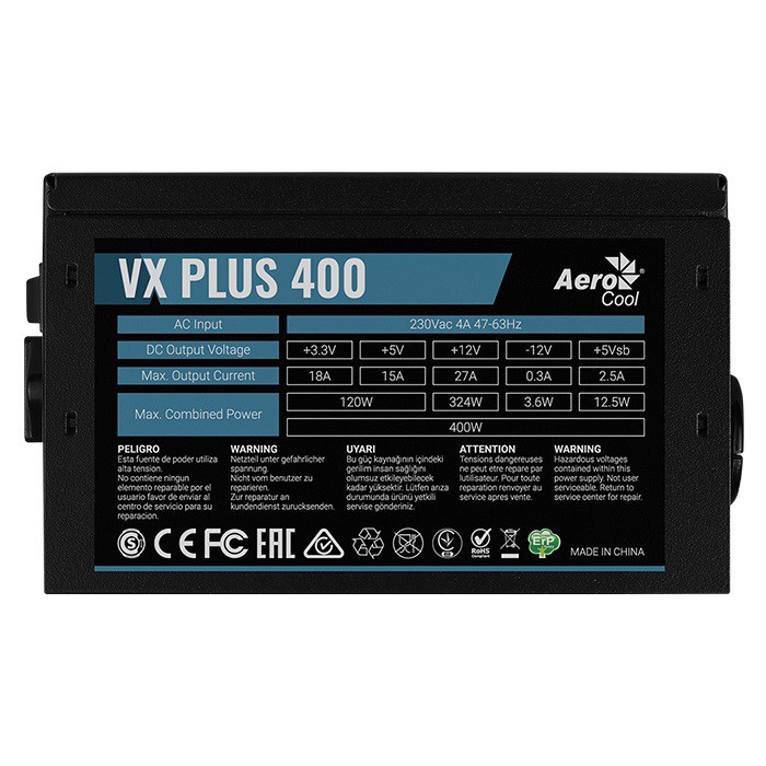 NGUỒN 400W AEROCOOL PLUS ( Mã VX-400 ) NEW BH 36 THÁNG [VT]