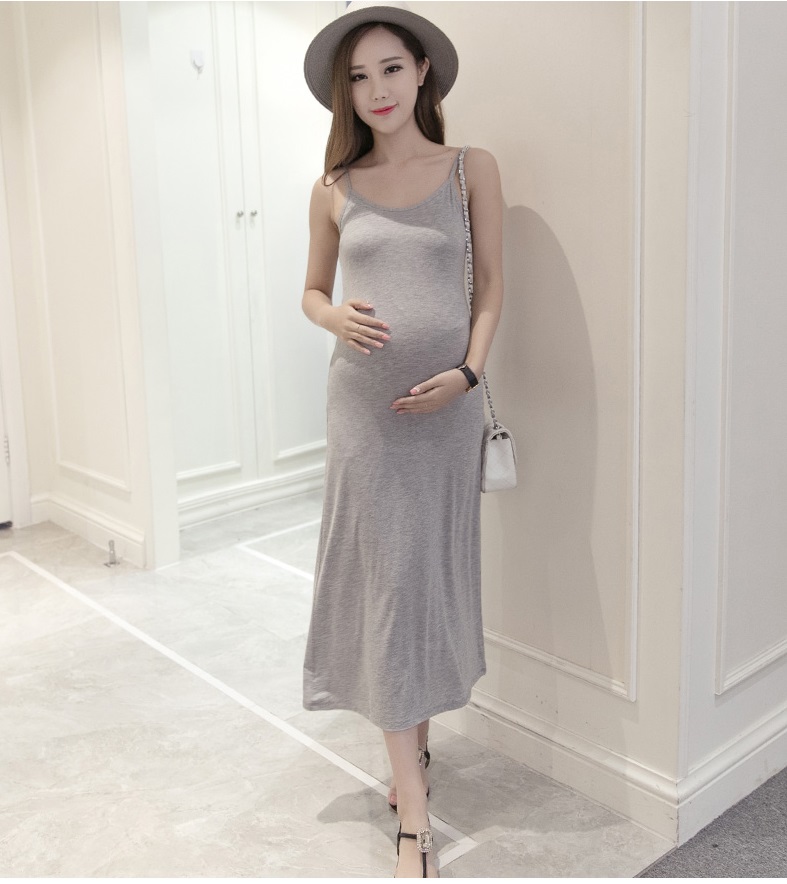 Đầm váy bầu 2 dây freesize vải thun mềm db09