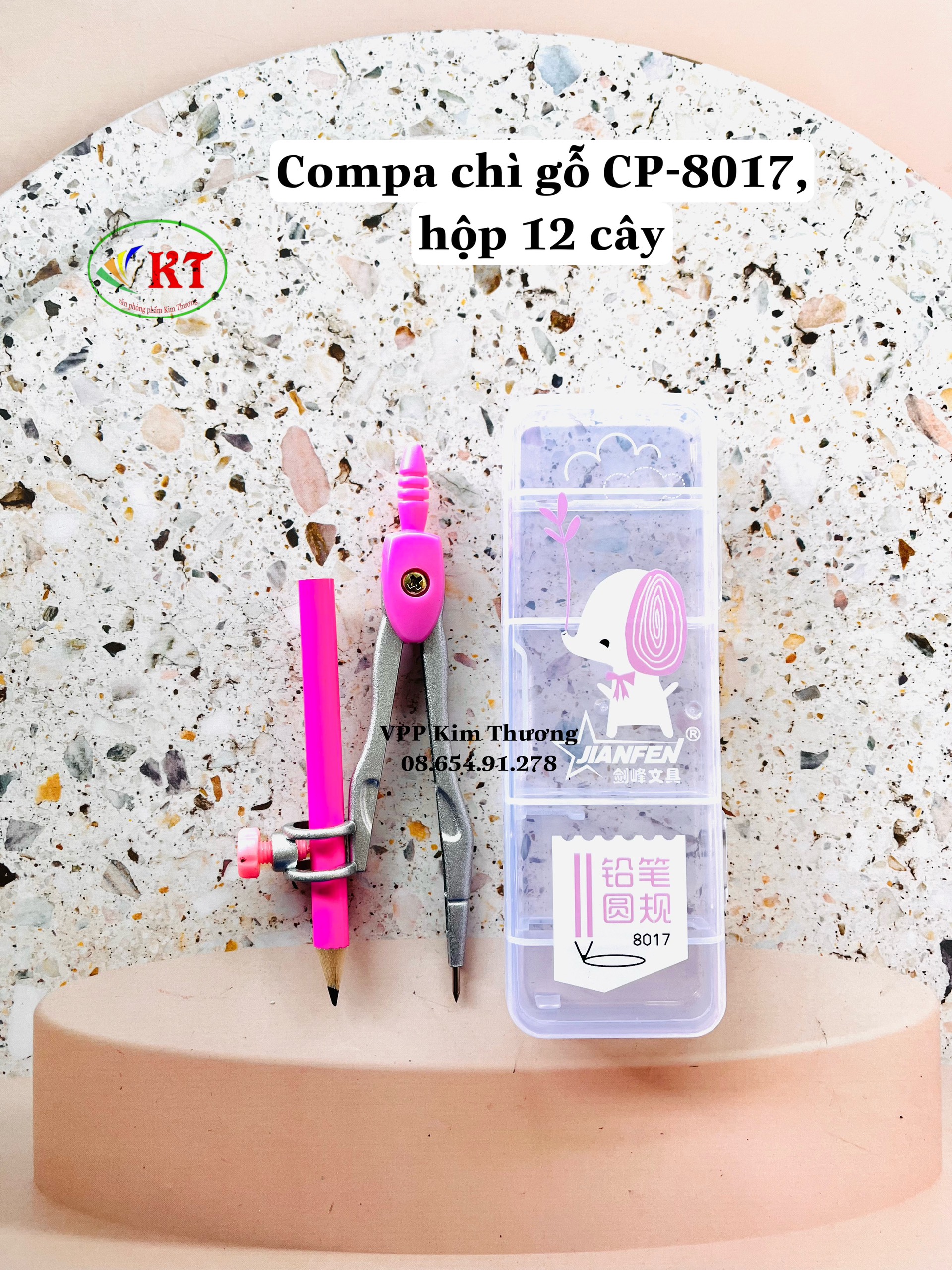 Compa chì gỗ (CP-8017) gồm 3 màu hồng, xanh dương, tím