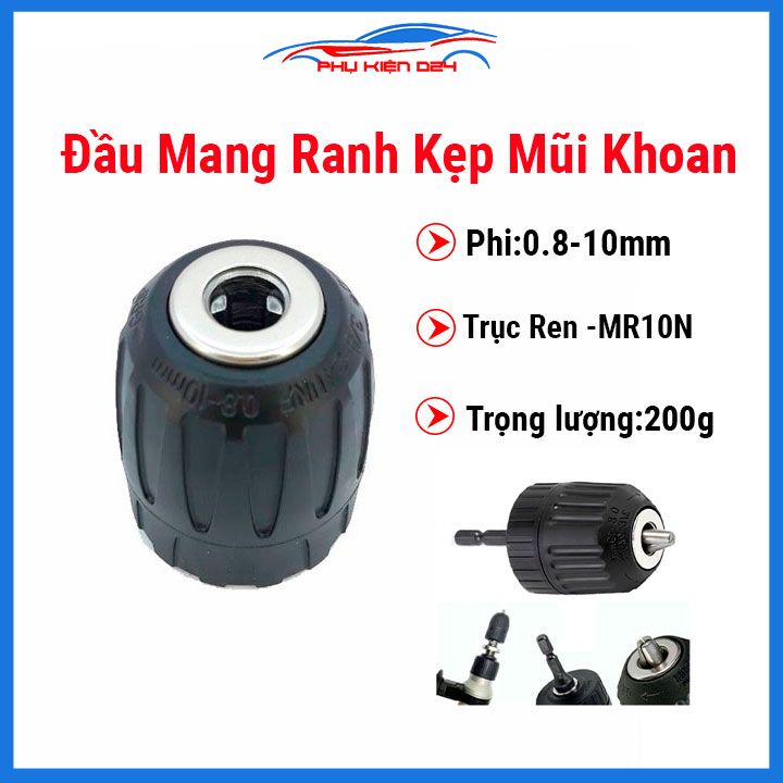 Đầu măng ranh kẹp mũi khoan nhanh 0.8-10mm trục ren M10 vỏ nhựa, lõi thép chắc chắn