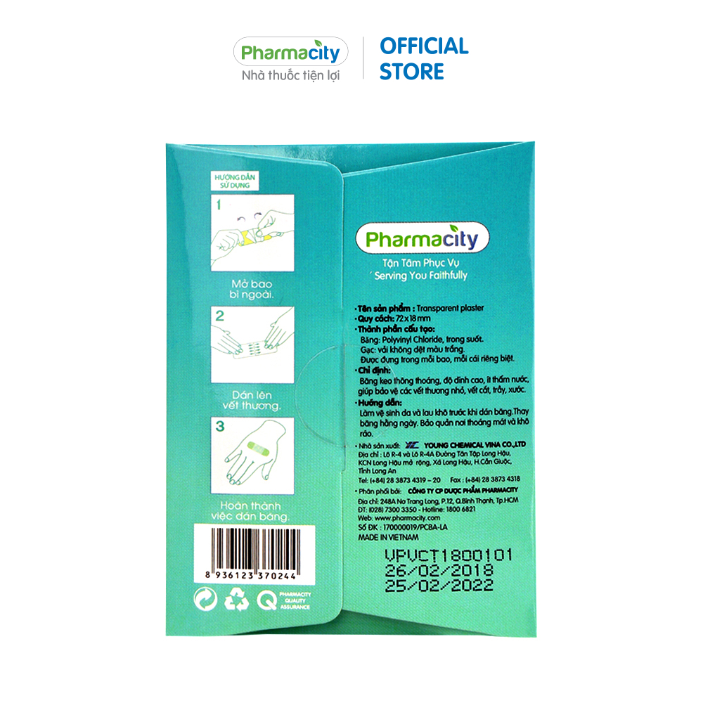 Băng dán cá nhân Pharmacity trong suốt (10 miếng/gói)