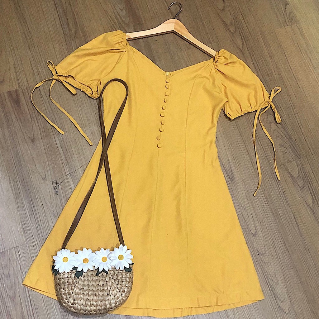 [XÃ KHO] [ẢNH THẬT CUỐI] Đầm Xoè Nút Bọc Tay Nơ 2 Màu - DX061