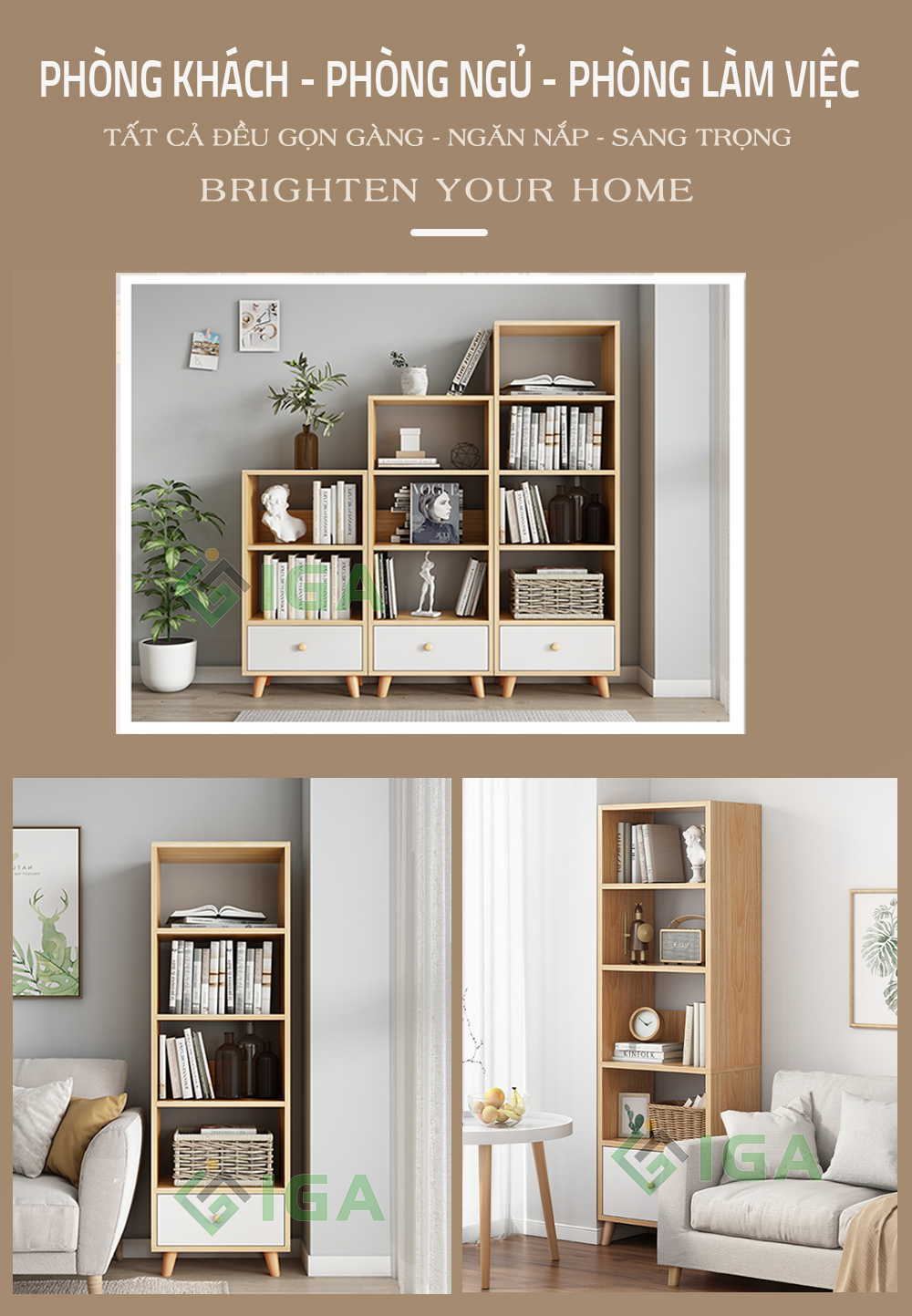 Tủ Sách Gỗ Đa Tầng Phong Cách Nordic - GP144