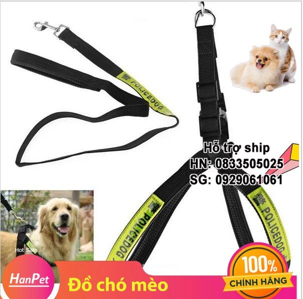 Hanpet - Dây dắt chó pilice hình yên ngựa phản quang cảnh khuyển (3 size) xích chó / dắt chó