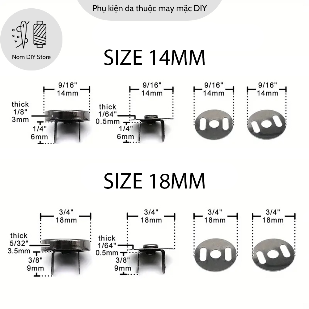 Nút Hít Nam Châm 14mm 18mm Chất Hợp Kim Loại Tốt Phụ Kiện Làm Túi Xách Handmade DIY