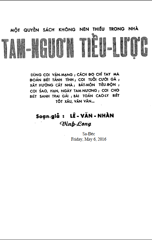 Sách Tam Ngươn Tiểu Lược