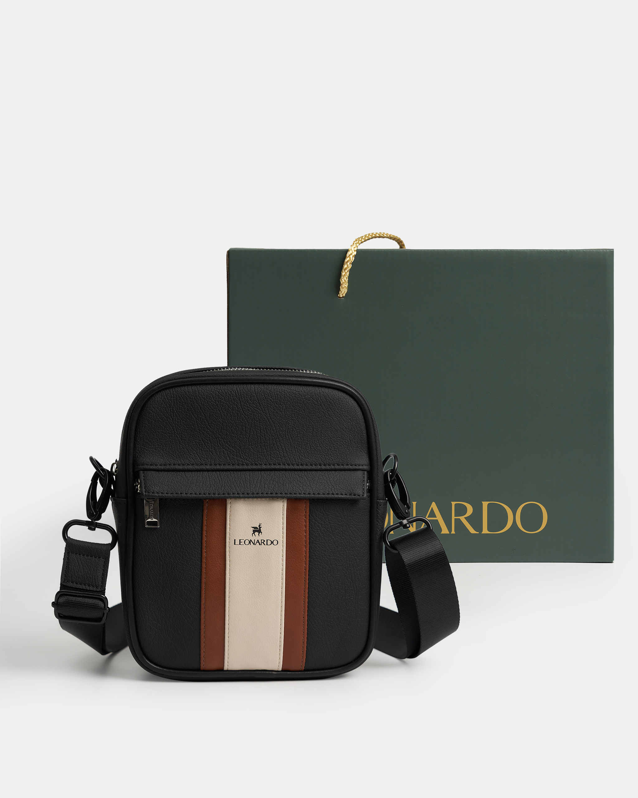 Leonardo Túi Đeo Chéo Nam Frankie Dáng Đứng Da Microfiber Cao Cấp Phối Màu Thời Thượng Kháng Nước Chống Bong Tróc
