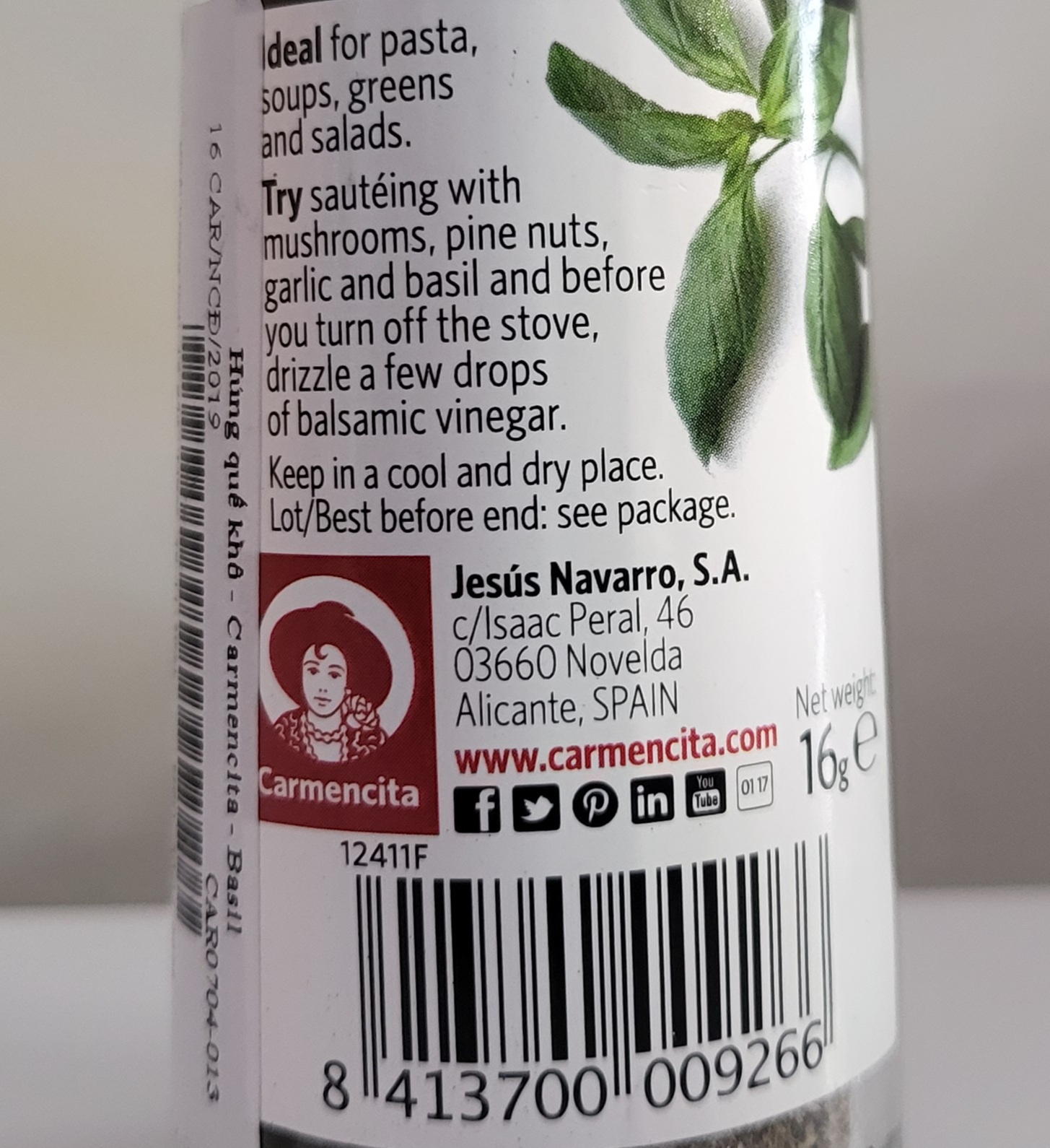 [Lọ 16g] LÁ HÚNG QUẾ KHÔ [Spain] CARMENCITA Basil Leaves (cff)