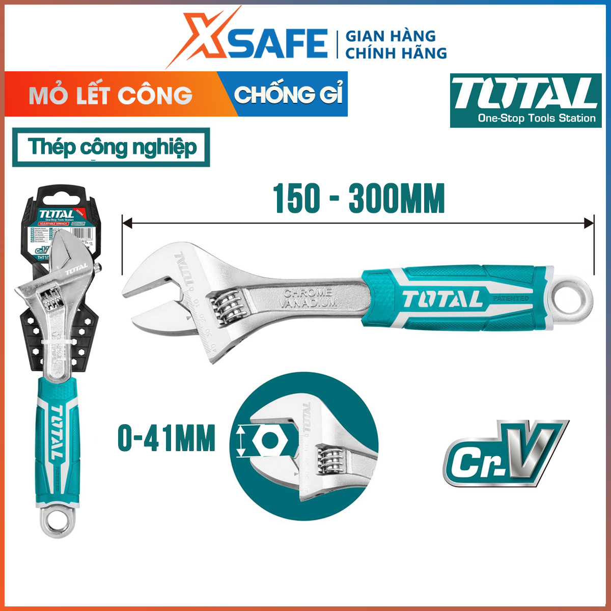 Mỏ lết cầm tay đa năng Total Ingco Wadfow chất liệu thép cao cấp siêu cứng điều chỉnh độ mở sửa chữa tháo mở bulong mỏ lết công mỏ lết răng