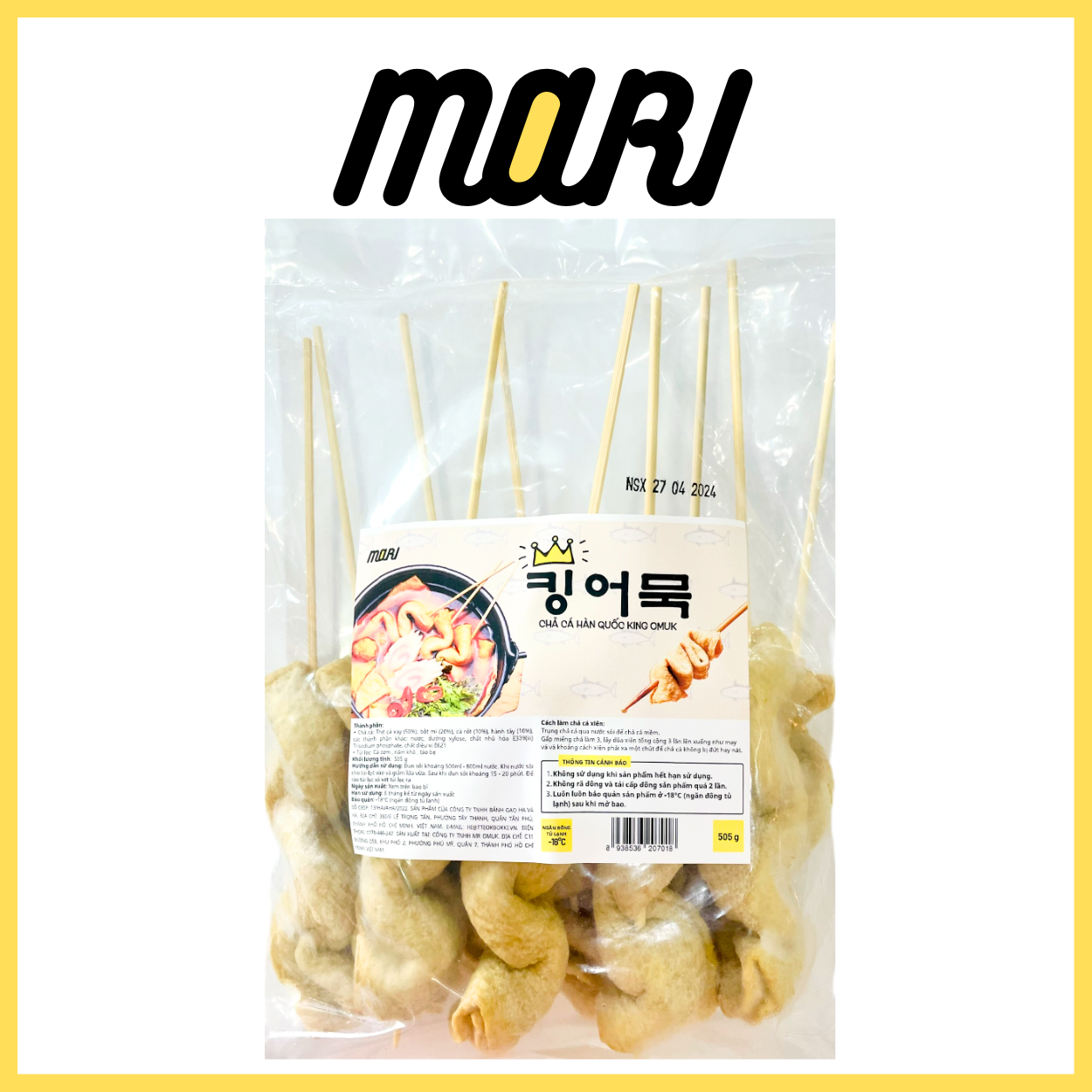 Chả cá xiên Hàn Quốc có túi lọc nấu nước dùng 205g, 505g