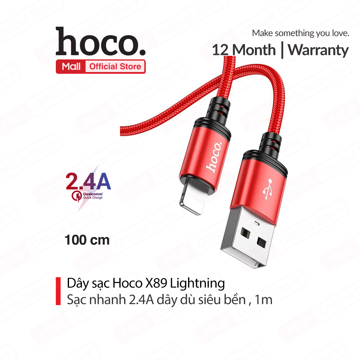Cáp sạc hoco x89 sạc nhanh 2.4a vải dù bện chống rối cho 6/7/8 dài 1m