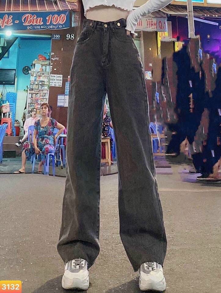 BAGGY JEANS LƯNG CAO ĐAI NÚT