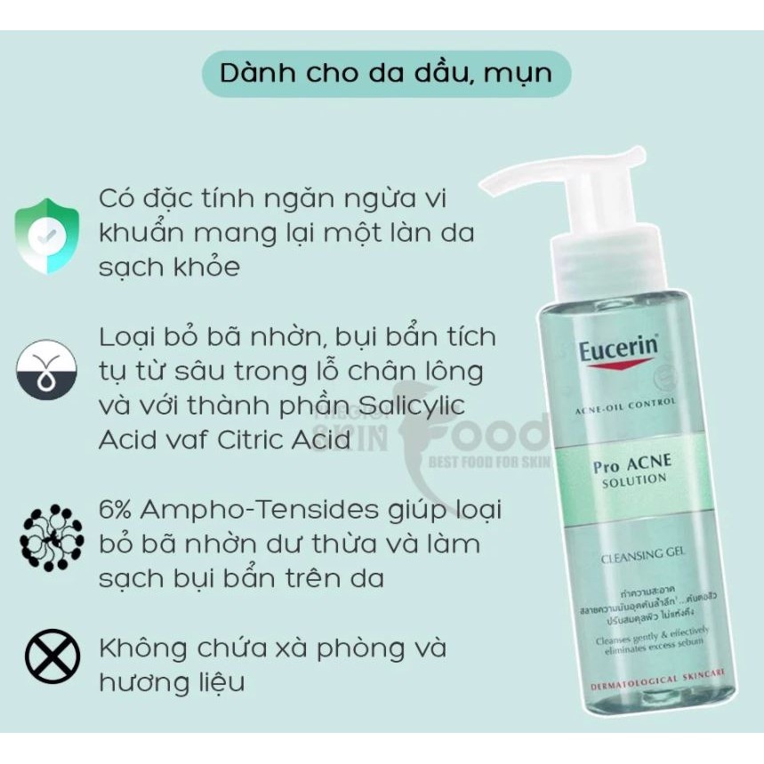 ▤✗  Sữa Rửa Mặt Dạng Gel Eucerin Acne-Oil Control Pro Acne Solution Cleansing Gel