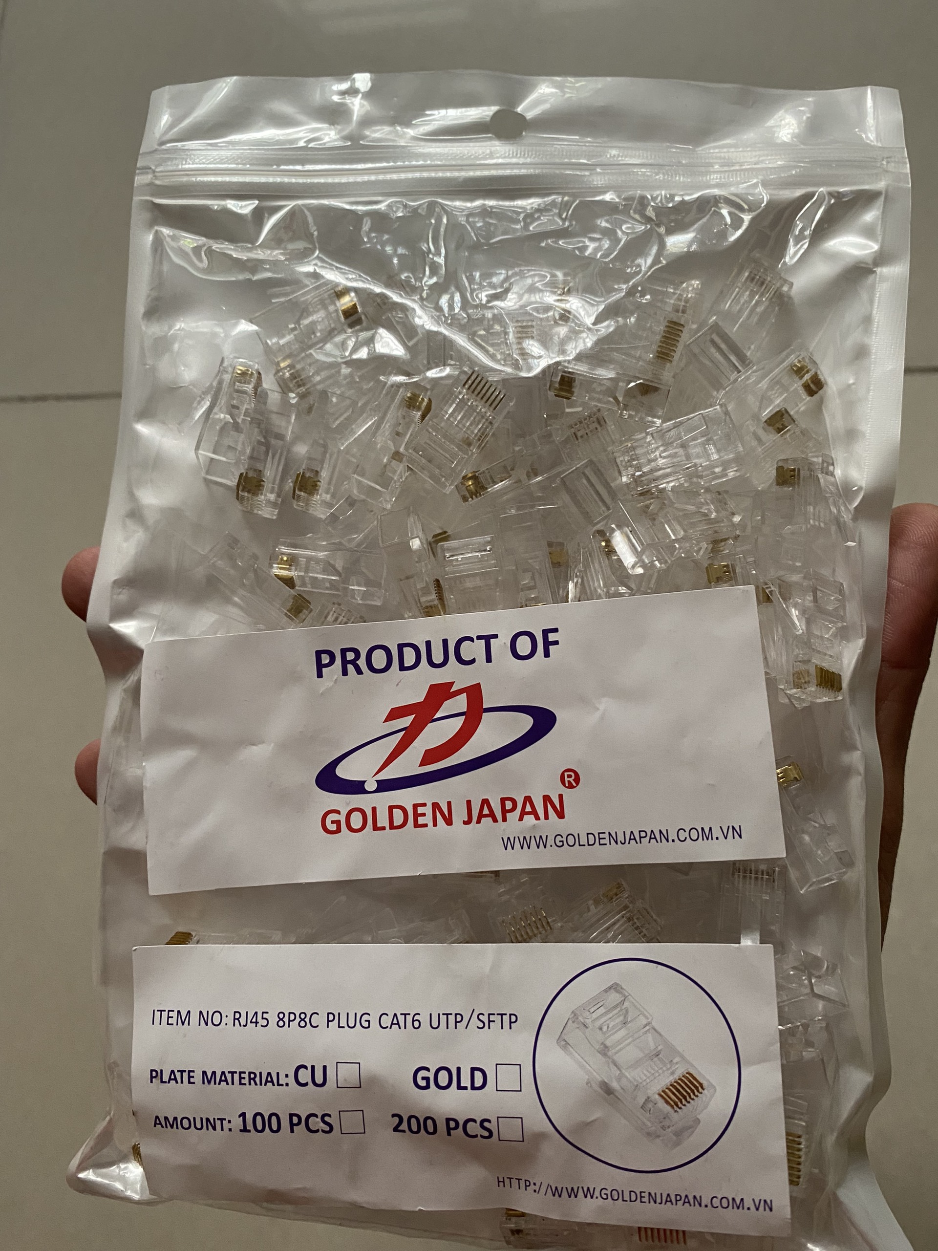 100 hạt mạng RJ45 cat5/cat6 Golden