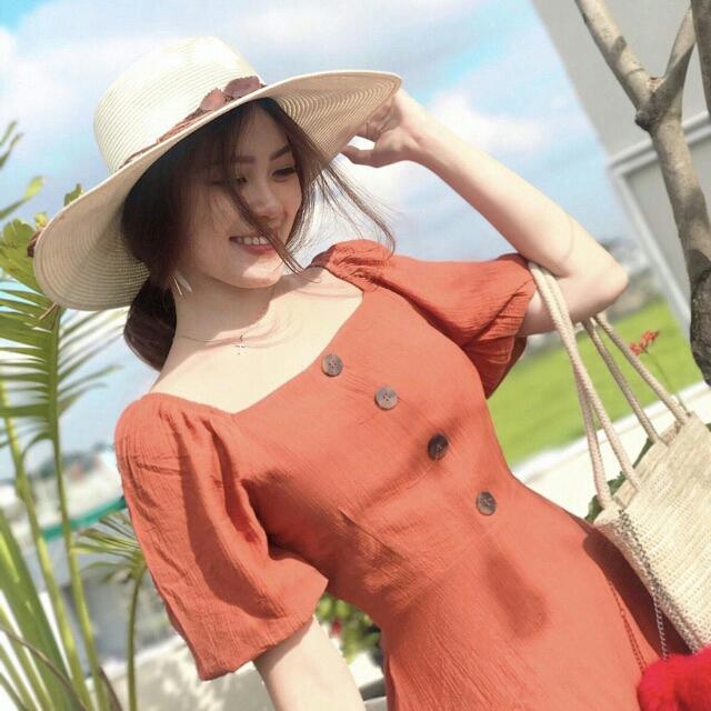 [HCM]Đầm cam tay Bo ( có hình khách Bo chụp)