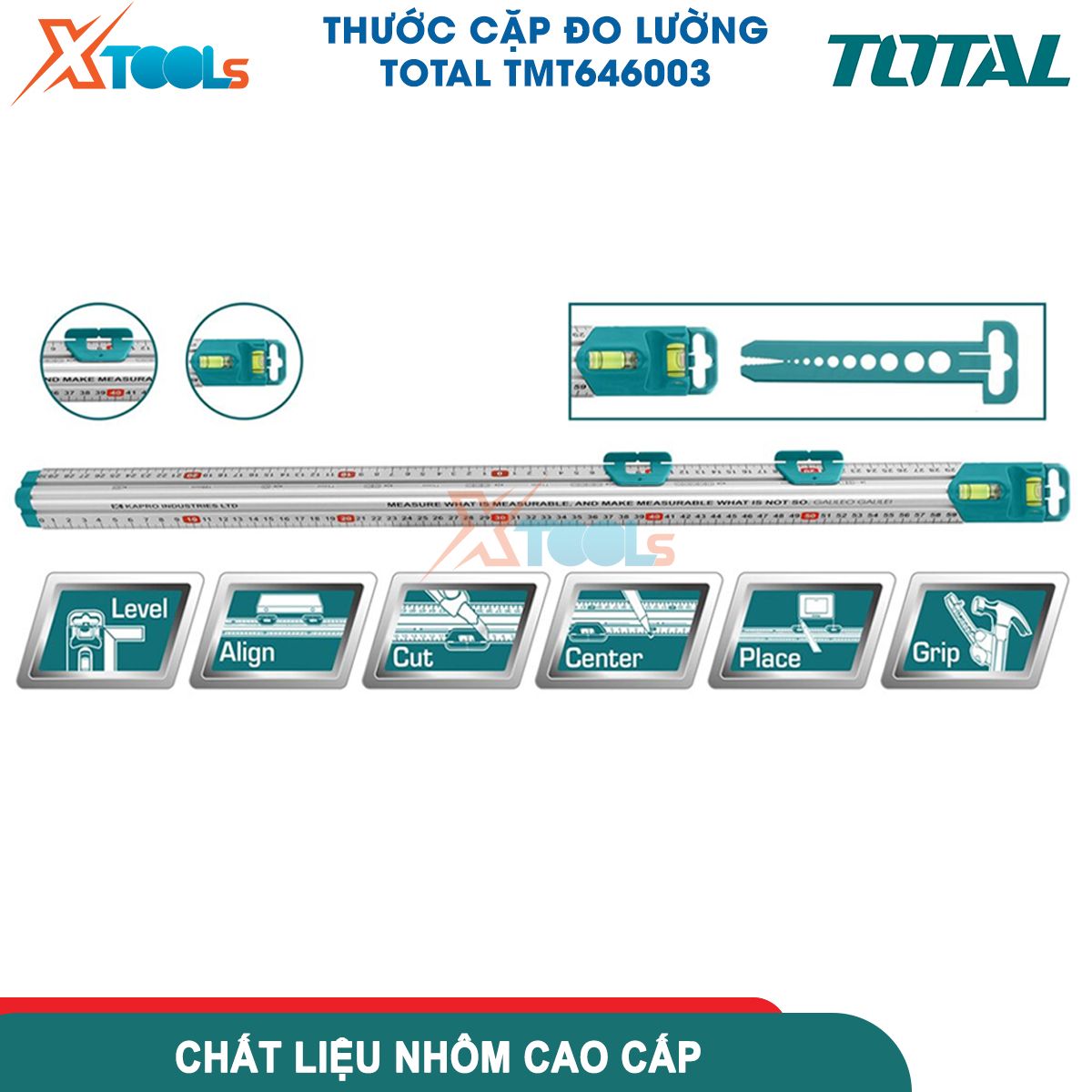 Thước cặp đo lường TOTAL TMT646003 chiều dài 60cm, thước nhôm 2 nút trượt dễ đọc, cấu trúc tam giác mạnh mẽ  XTOOLs