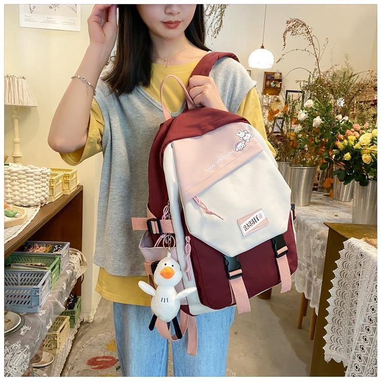 Balo Guofei vải chống thấm phối màu tặng móc khóa vịt bông siêu xinh