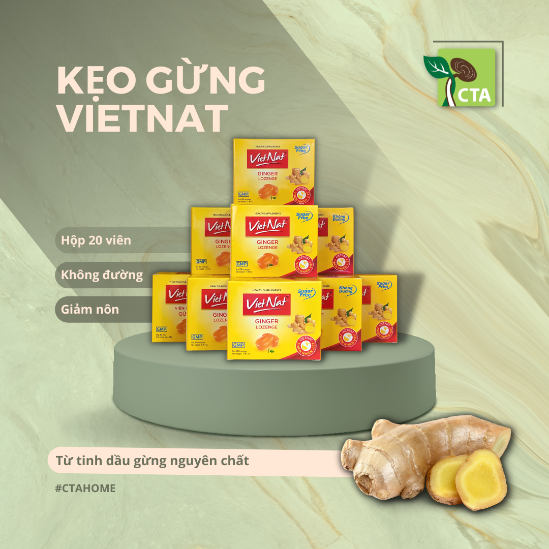 Kẹo Gừng Vietnat Không Đường (Hộp/20 viên)