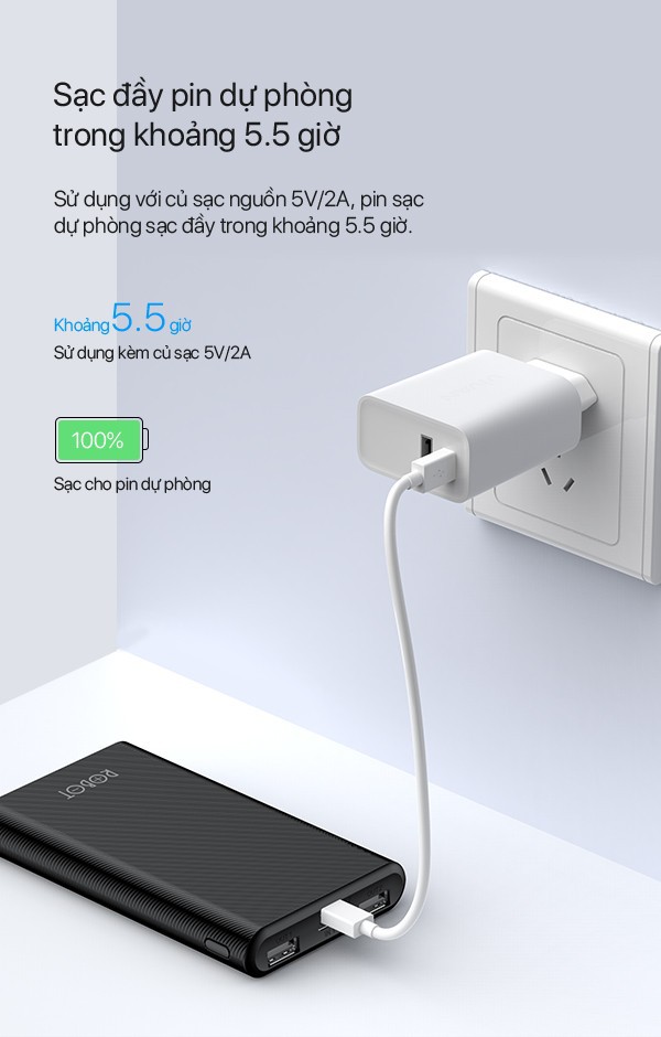 [HCM]Pin Sạc Dự Phòng ROBOT RT170 10.000mAh 2 Output & 2 Input