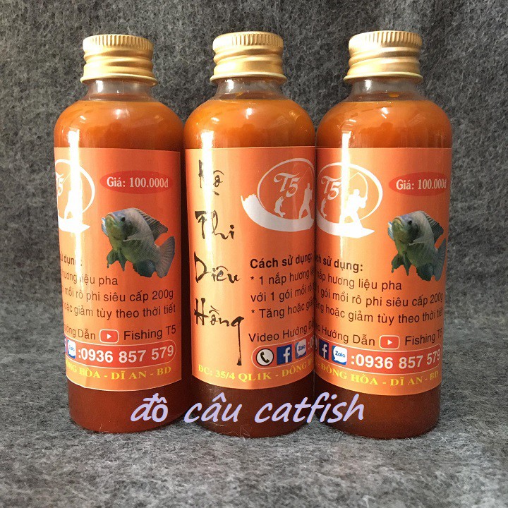 CHAI HƯƠNG LIỆU CHUYÊN RÔ PHI,ĐIÊU HỒNG T5-Mồi Nước T5 CHUYÊN RÔ PHI CÂU ĐÀI-CÂU TAY-hương liệu t5