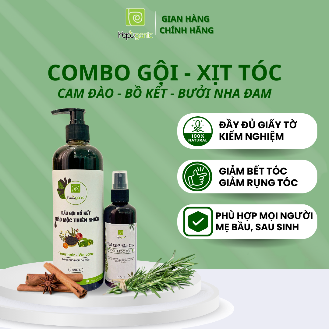 Combo Dầu Gội Thảo Mộc - Tinh Chất mọc tóc HaPu Organic