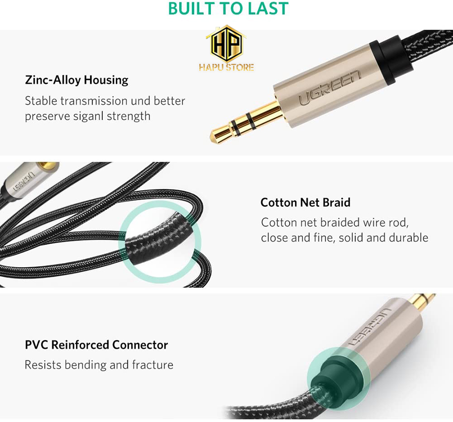 Cáp âm thanh AUX 3.5mm Ugreen 40785 dài 10m chính hãng - Hapustore