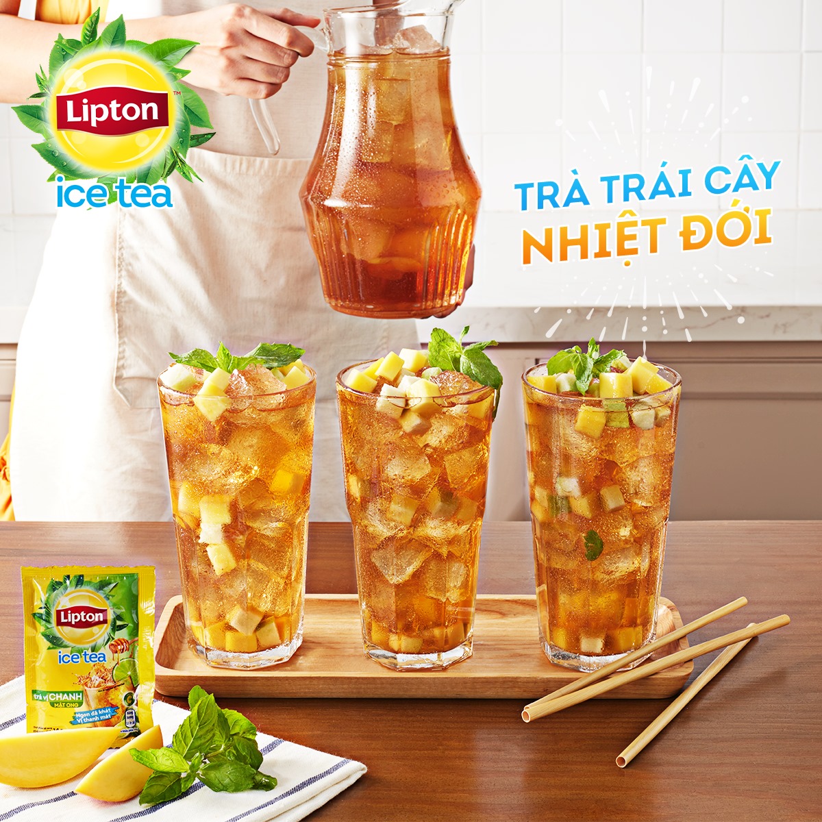 Trà Lipton Ice Tea vị Chanh Mật Ong (Hộp 16 gói x 14g)