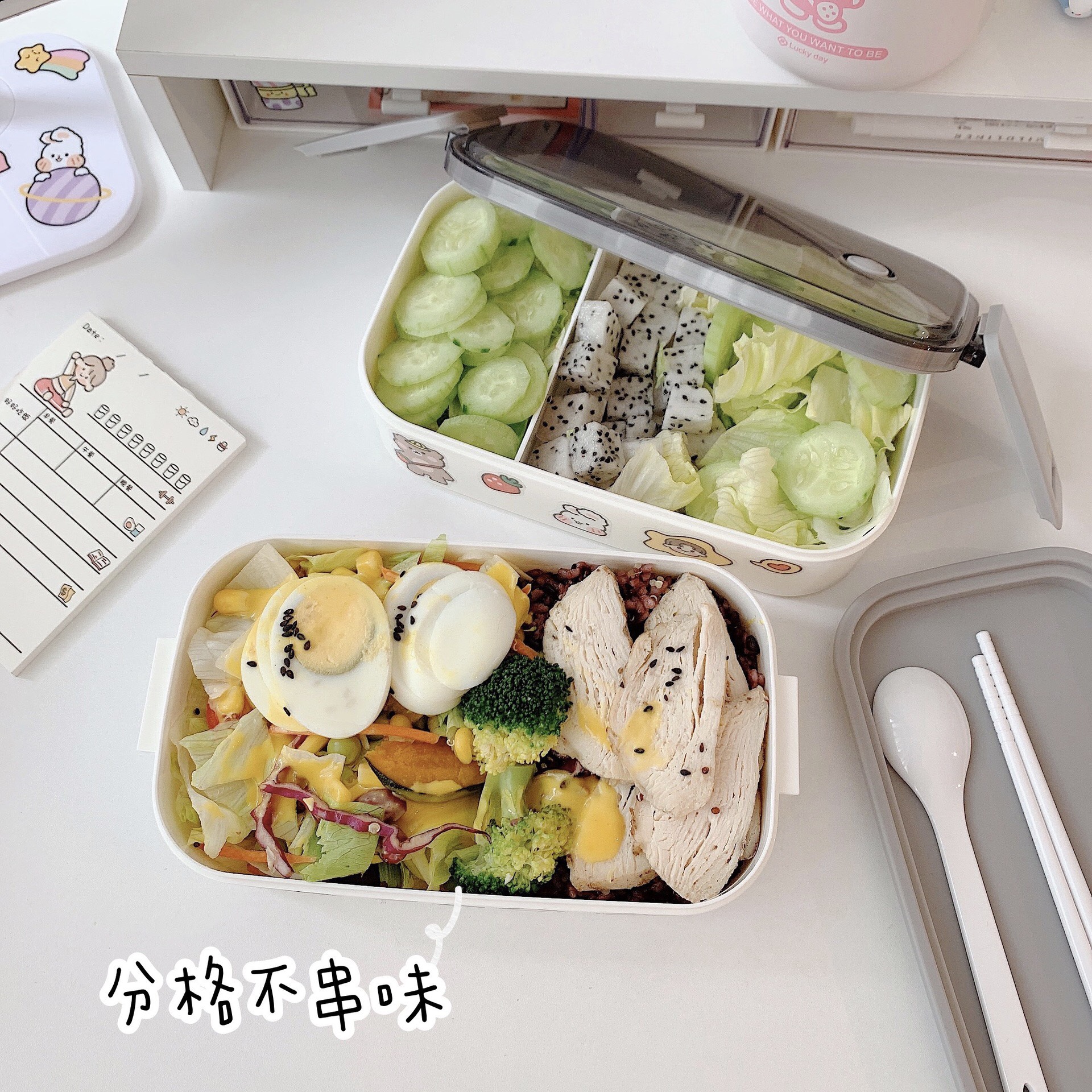 Hộp Cơm 2 Tầng Lúa Mạch Kèm Muỗng Đũa