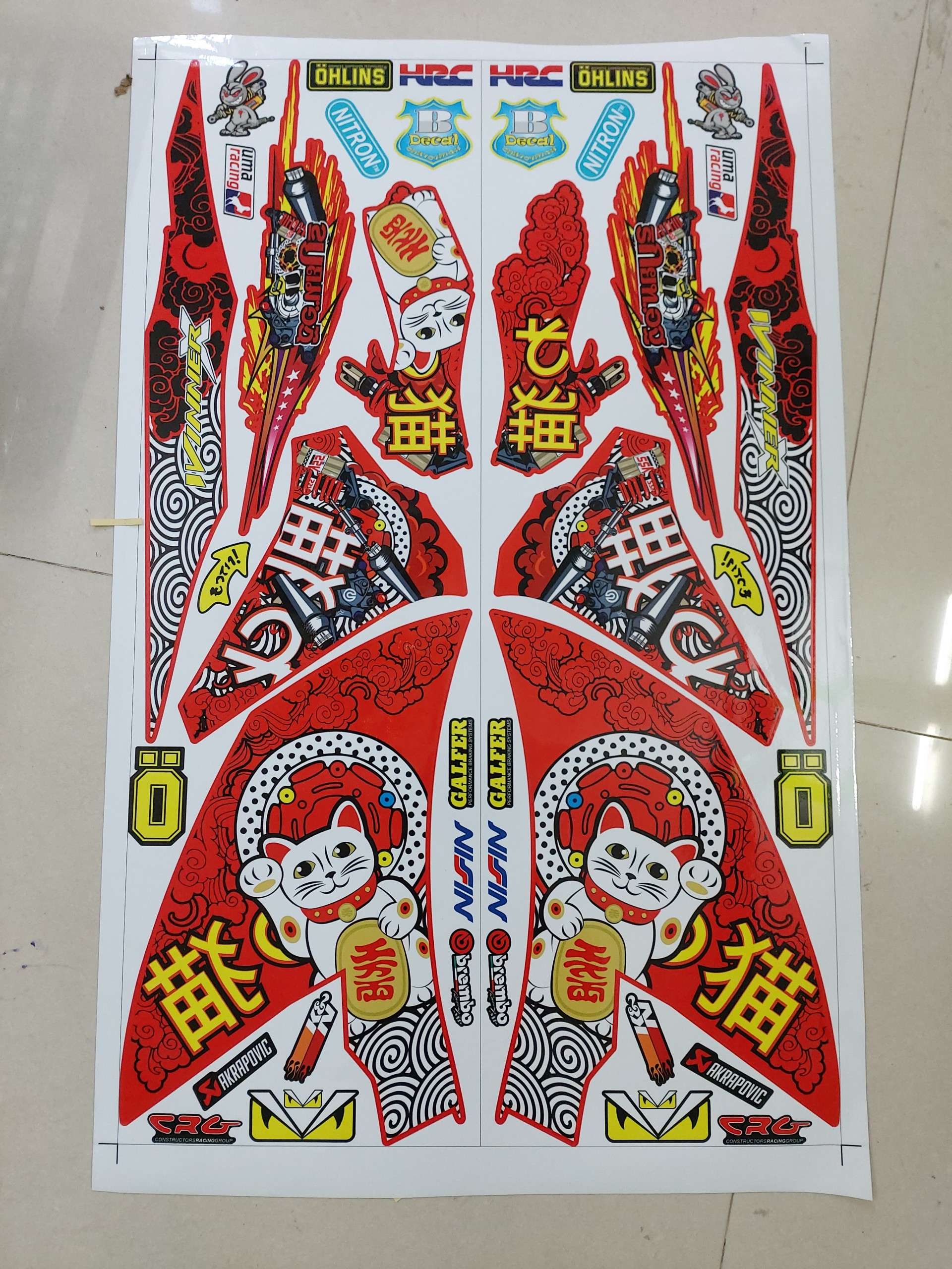 [HCM]Tem xe winner x mèo thần tài dán xe đỏ