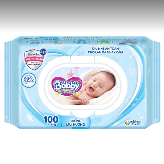 Khăn ướt Bobby không mùi 100 tờ/bịch