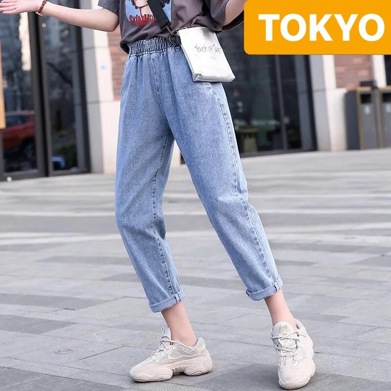 QUẦN JEAN BAGGY NỮ CHẤT BÒ XANH TRƠN CHUN EO LƯNG CAO NÂNG MÔNG YAMAMOTO CAO CẤP - TOKYO FASHION