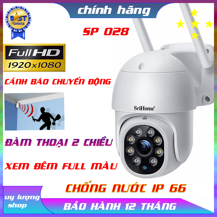 Camera Srihome SP028 1080p hồng ngoại 30m đêm có màu chống nước tốt đàm thoại 2 chiều góc quay rộng