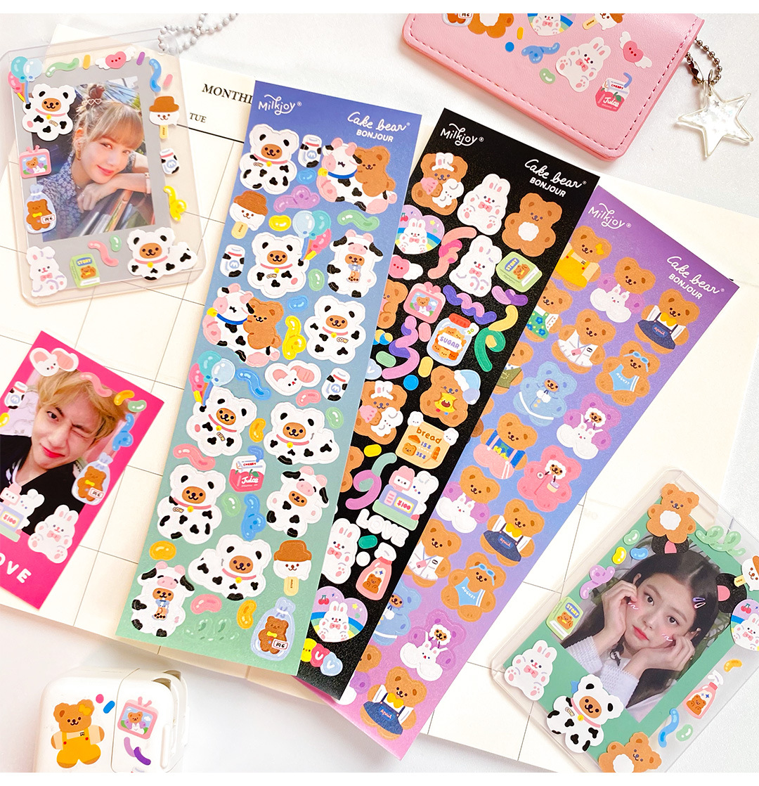 Tấm sticker gấu dễ thương decor toploader, trang trí