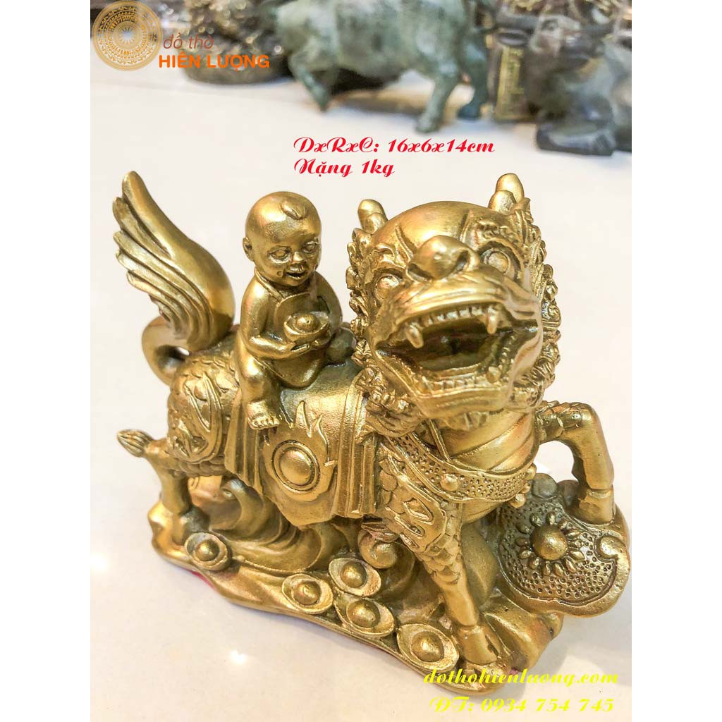 Kỳ Lân Cõng Đồng Tử Nam Bằng Đồng Phong Thủy Cầu Con Trai, Ngang 16cm, Cao 14cm