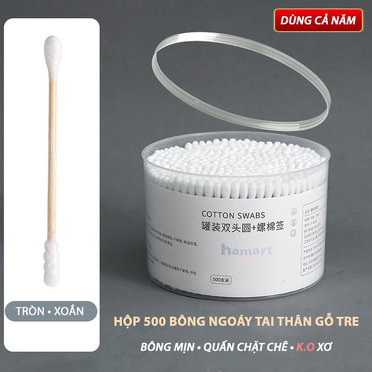 Hộp 500 cây tăm bông ráy tai Cotton Swabs, set 500 tăm bông ráy tai 2 đầu tiện lợi, an toàn vệ sinh thấm hút tốt
