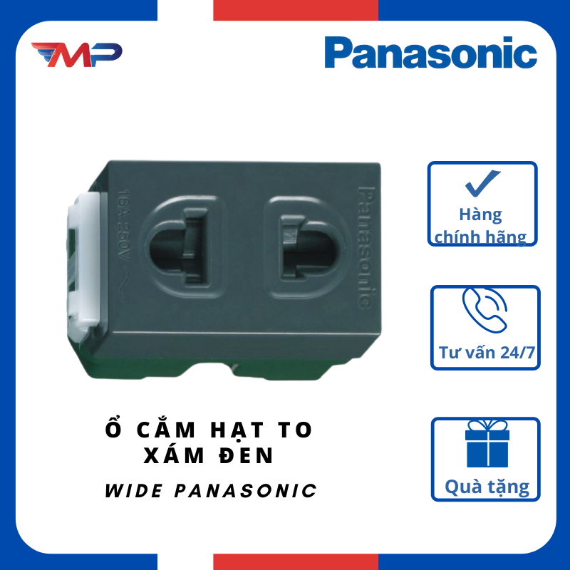 Ổ cắm đơn có màn che màu xám đen WEV1081H Panasonic,