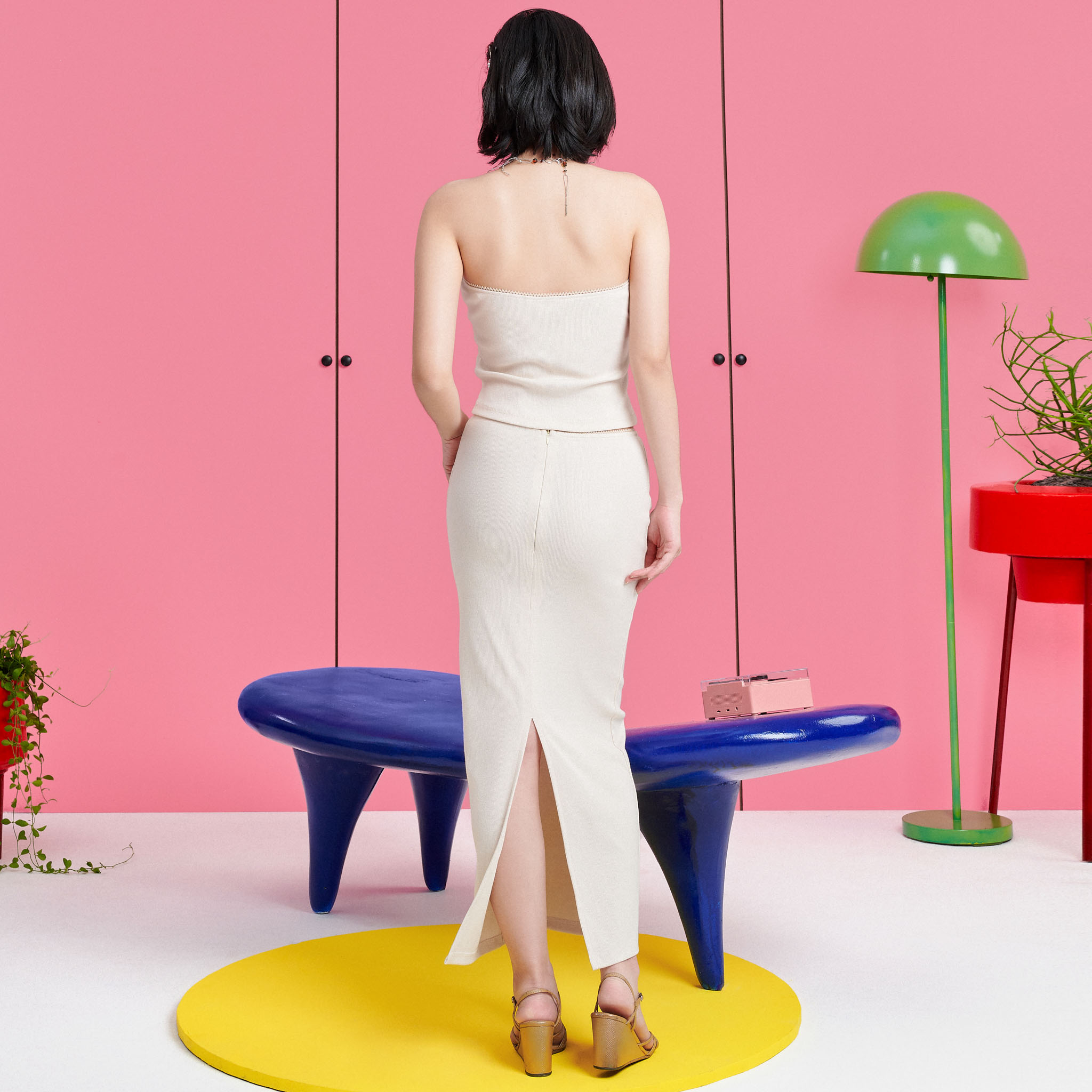 DOTTIE - Chân váy midi viền ren - S0185