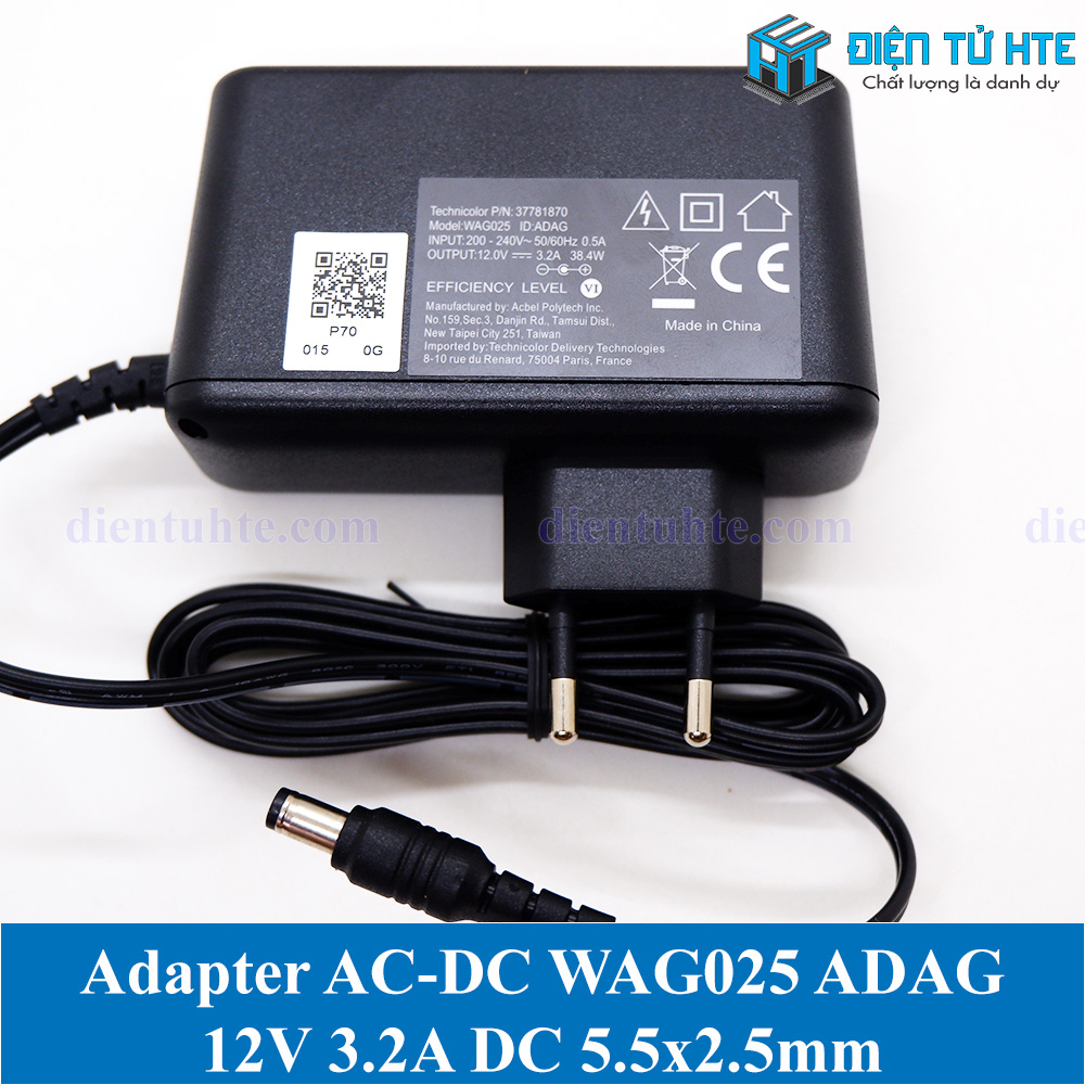 Adapter nguồn ac-dc 12v 3.2a wag025 adag acbel jack dc 5.5x2.5mm