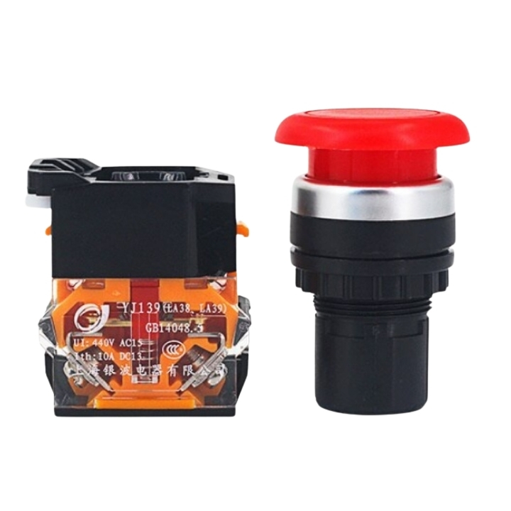 Công tắc nhấn đề LA38-11M phi 22mm đầu nấm dù màu xanh, màu đỏ
