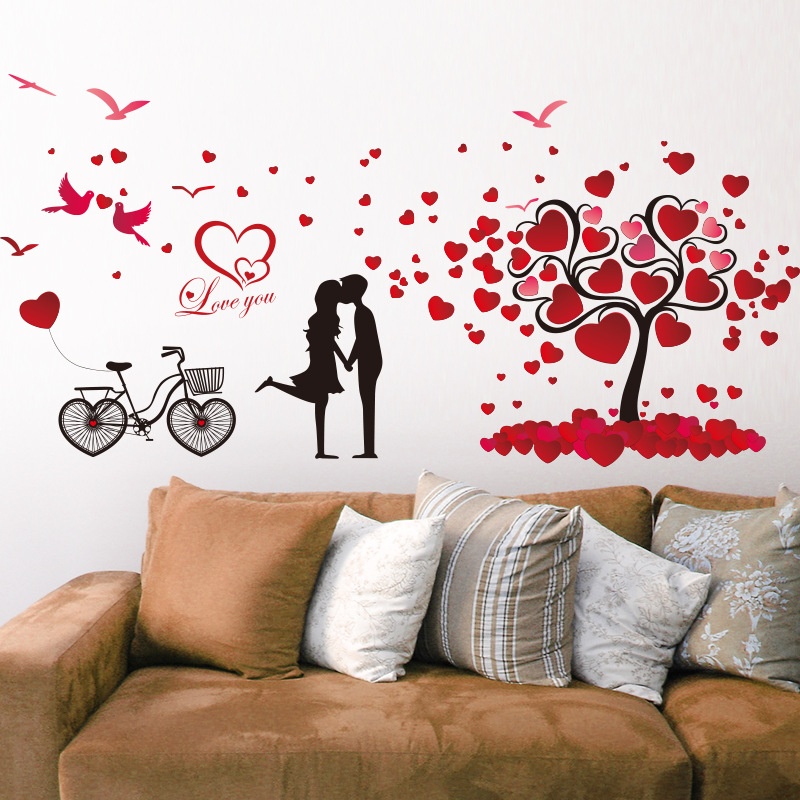 Decal Dán Tường Phòng Ngủ, Phòng Cưới Tranh Tình Nhân Siêu Lãng Mạn - Sticker cắt sẵn, có keo sẵn dễ dán tại nhà