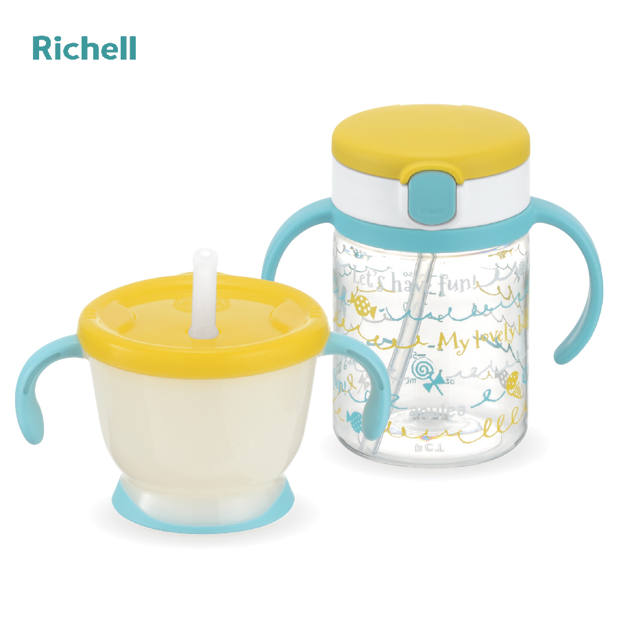 BỘ CỐC TẬP UỐNG VÀ BÌNH ỐNG HÚT RICHELL (VÀNG)