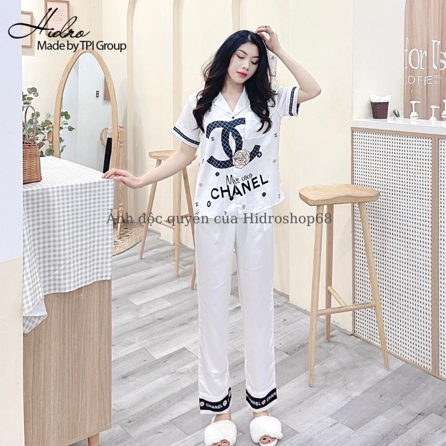 HIDRO Bộ lụa satin cộc dài họa tiết