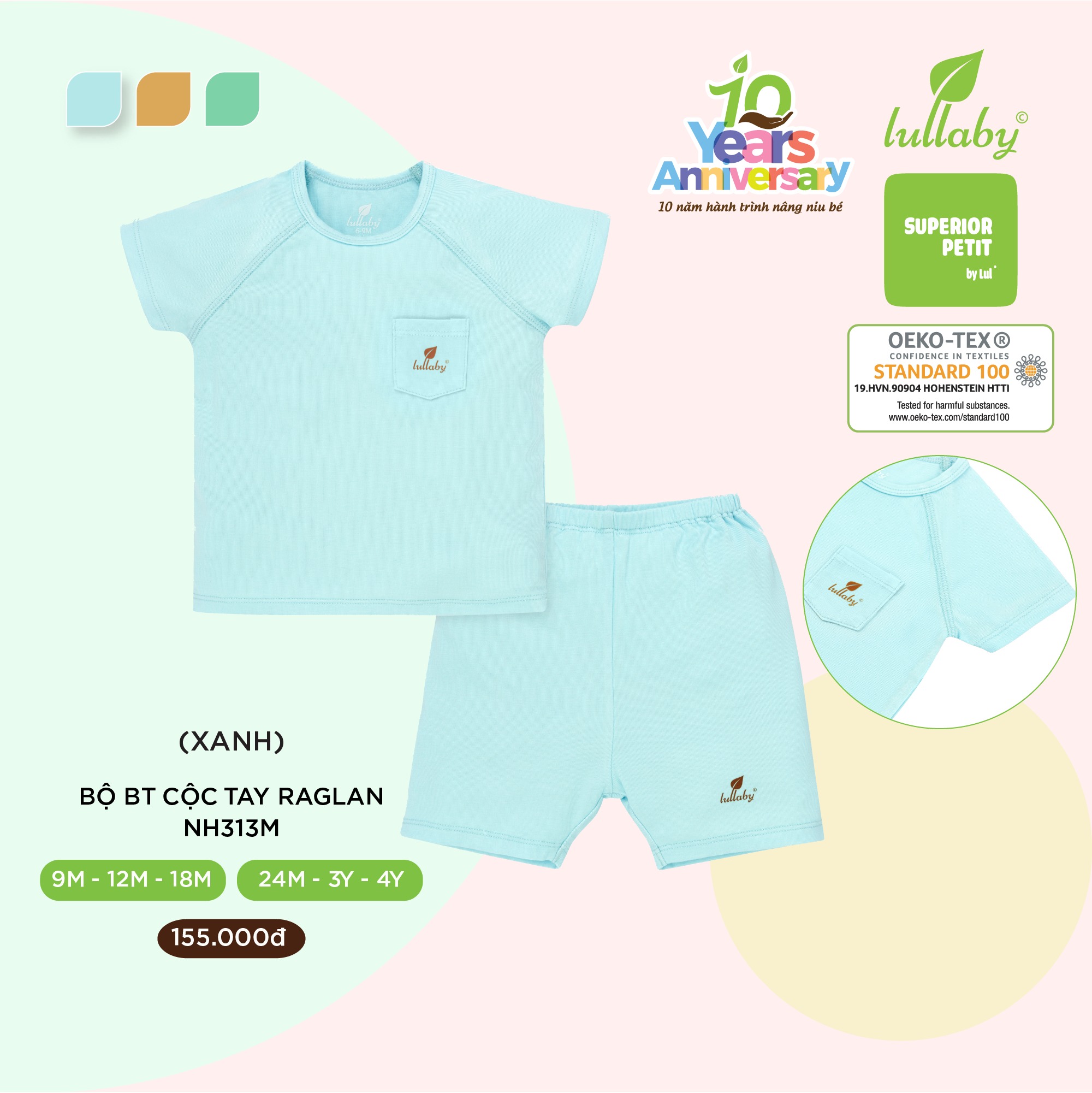 LULLABY Bộ bé trai cộc tay Petit NH313M