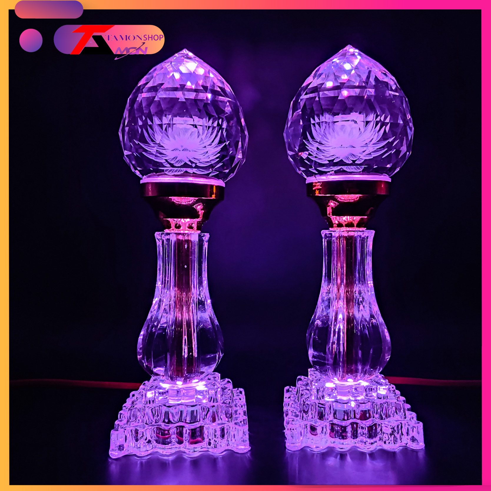 Light full body monolithic lotus crystal worship lamp, cardward decor light